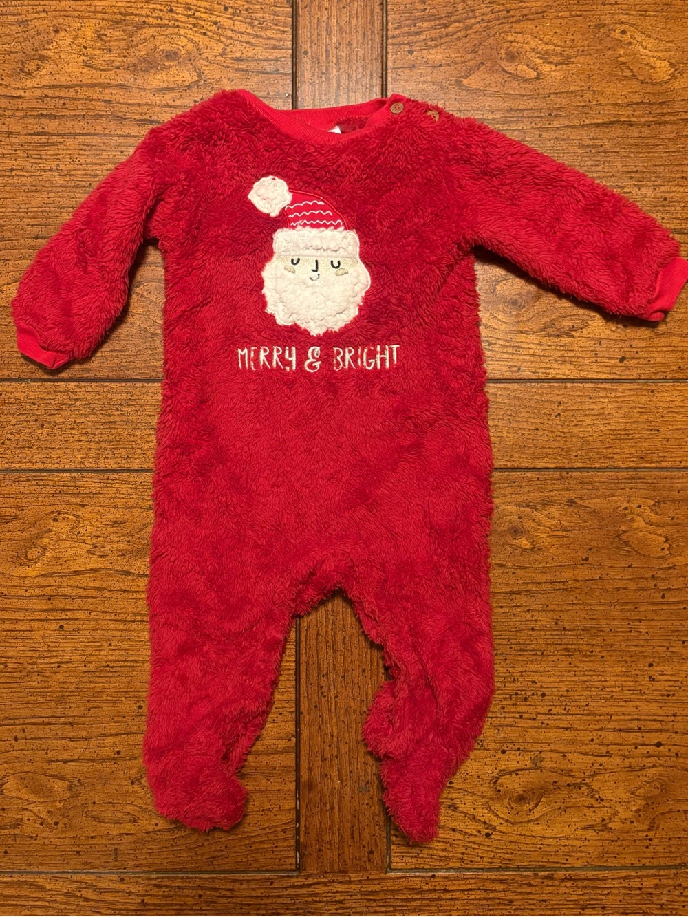 Merry & Bright Red Baby One-Piece Footed Christmas Pajama, Santa, 6-9 months